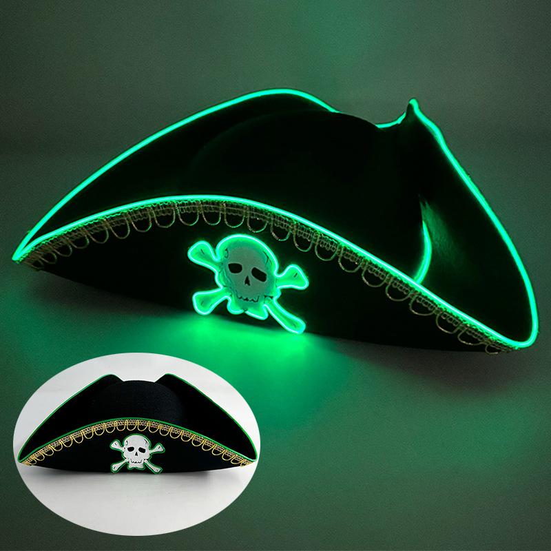 Lighting Up LED Pirate Hat Adult Pirate Hat Halloween Pirate Costume for Men Women Teens Halloween Masquerade Cosplay