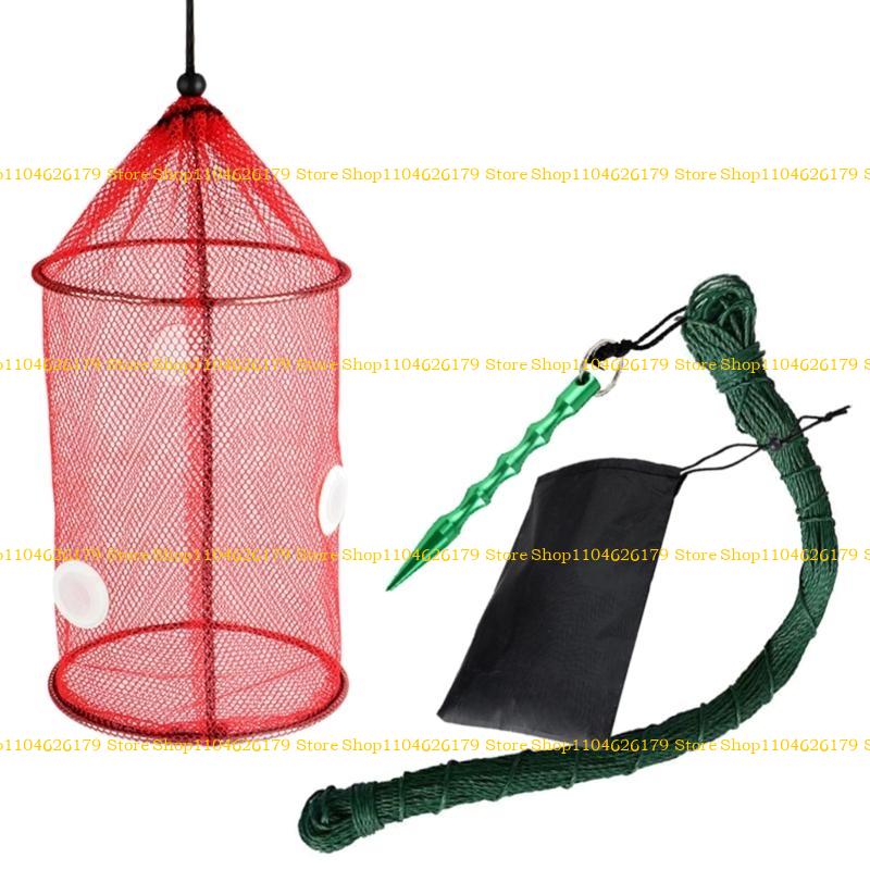 A1A2 Fishing Baits Trap Foldable Fish Basket for Shrimp Heavy Duty Braided Fishing Net with Storage Bag Basket Baits Cage