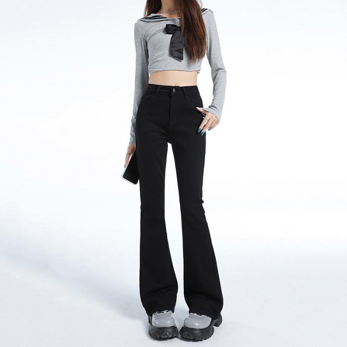 Women's Black High-Waisted Micro-Flared Jeans, 2025 Spring/Autumn Collection