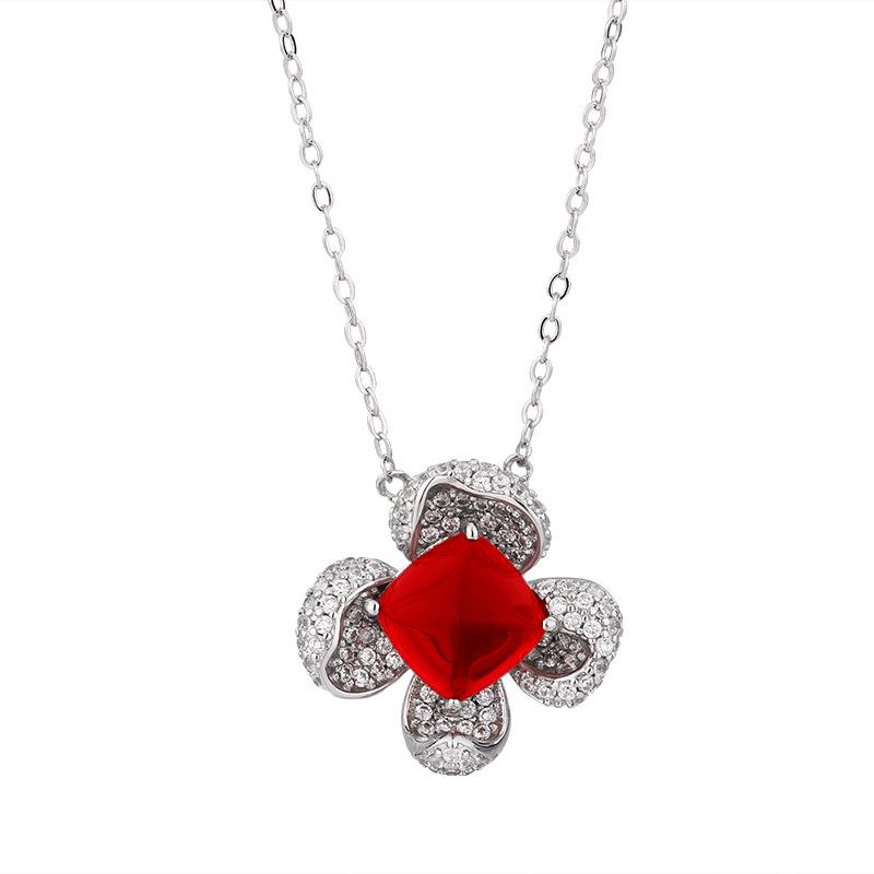 Jewelry Ruby Necklace Emerald Crystal Zircon Necklace Ring Princess Temperament Jewelry Set