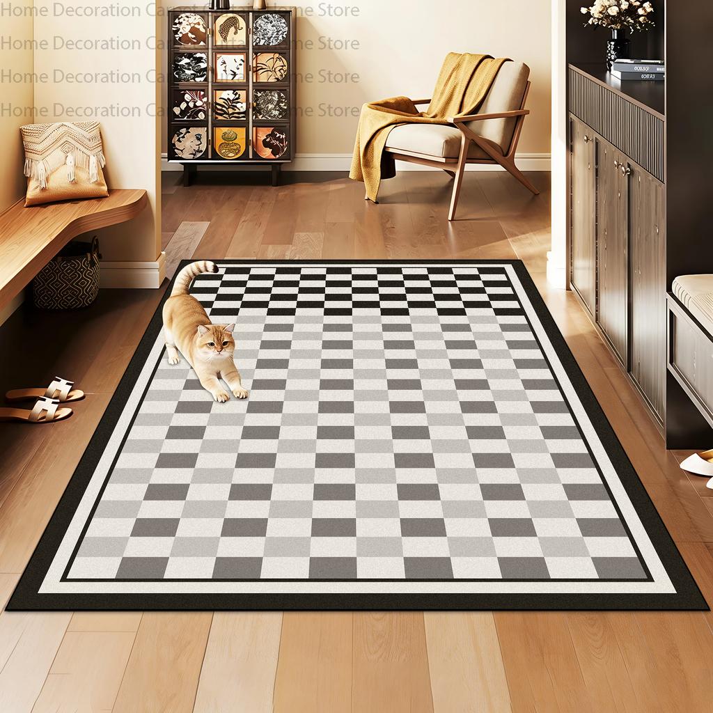 Nordic Multicolor Checkered Geometric Entryway Carpet for Living Room Decor Coffee Rug Non-slip Washable Lint-free Pet Floor Mat