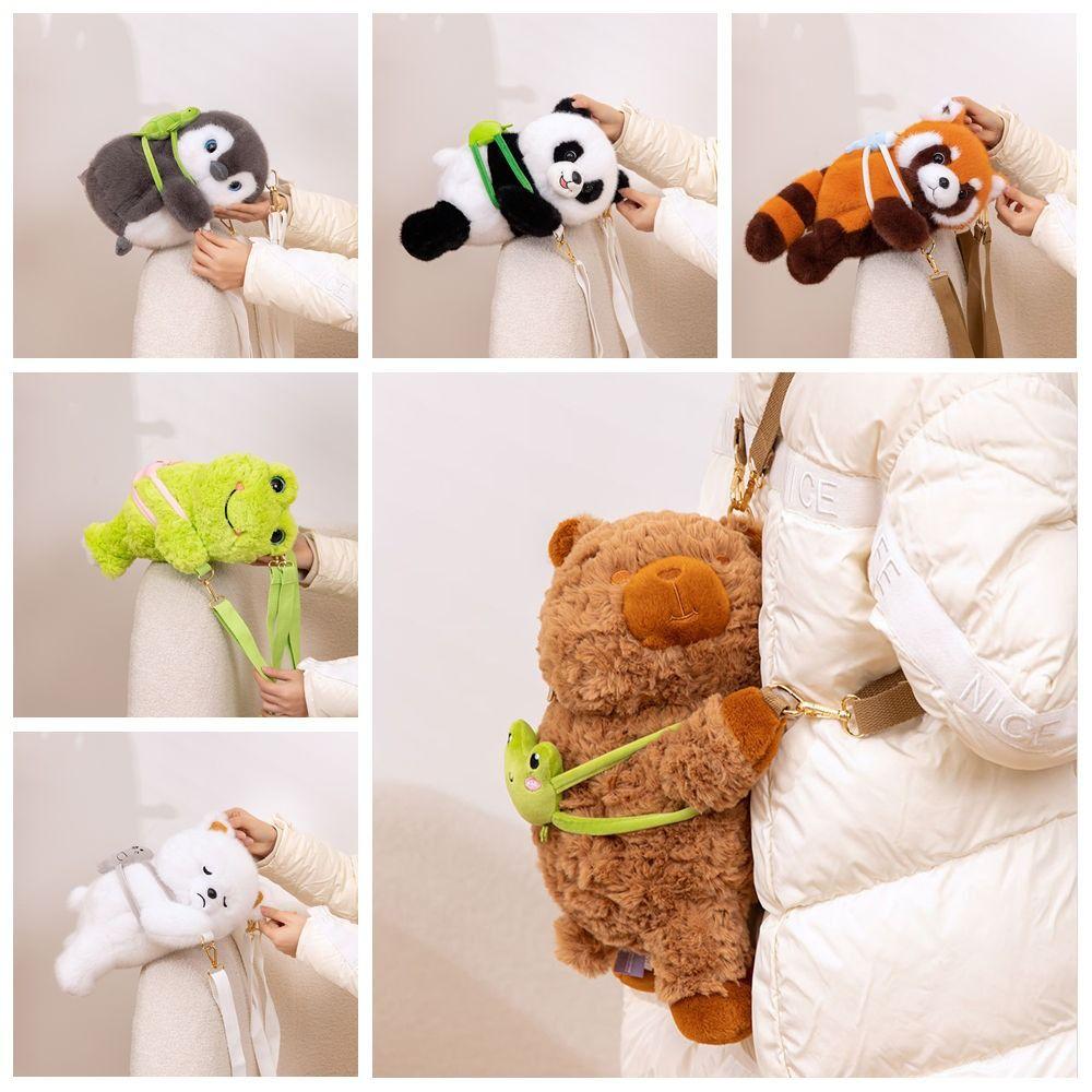 

Adjustable Straps Capybara Plush Backpack Frog Penguin Crossbody Bag Raccoon Plush Bag Kids Style 2