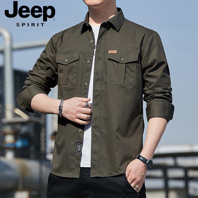 Jeep Spirit Men s Korean Style Cotton Long Sleeve Work Shirt 2XL