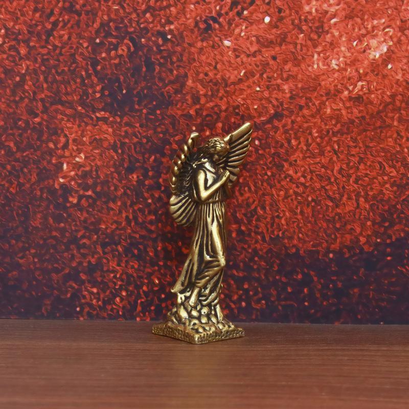Vintage Brass Praying Angel Statue With Exquisite Carved Details For Home Desk Decor Spiritual Gift