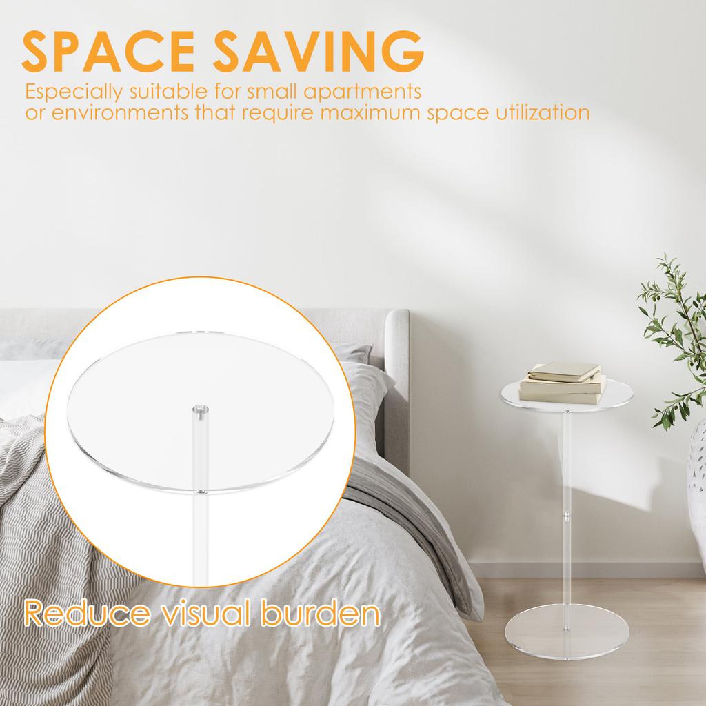 Acrylic Transparent Tea Table Drink Side Table Space Saving Small Round End Table Easy Assembly for Living Room Bedroom Office