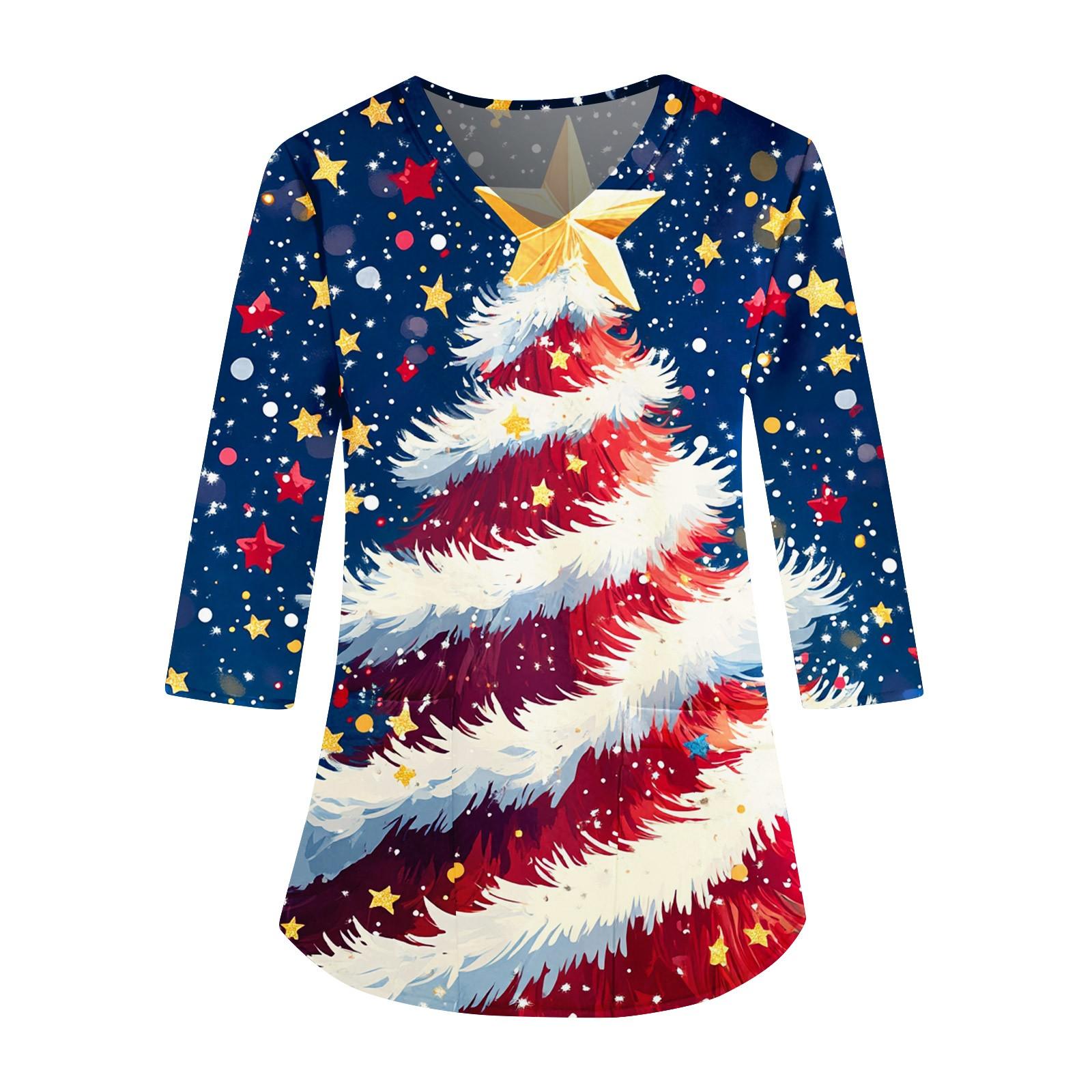 

Женская мода повседневная униформа с рукавом три четверти и рождественским принтом XXXXL