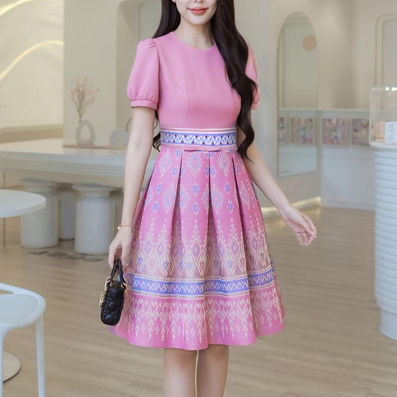 ZANZEA Women Casual Round Neck Short Sleeve Loose Print Dress