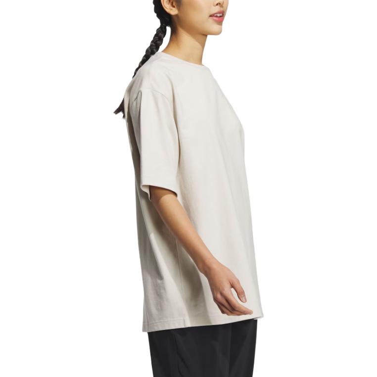 Adidas Alphabet Print Sports Crew Neck T-Shirt Women Tops Fawn-Brown IS7406
