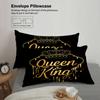 Queen And King Bedding Set Black Gold Crown Print Bedding With Duvet Cover & Pillowcases For Couples Bedroom