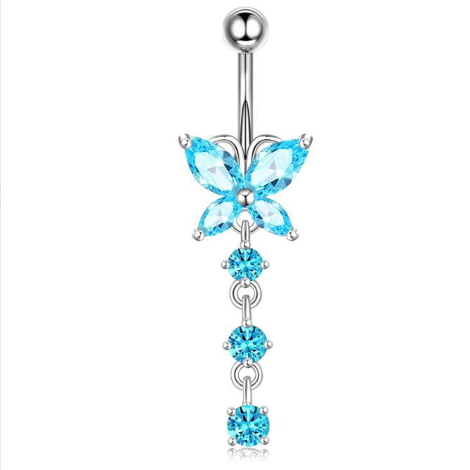 Damen Edelstahl Sexy Strand Schmetterling Zirkon Anhänger Perforierte Bauchnabelringe 10mm Vergoldet Drittanbieter-Zertifiziert Trendig