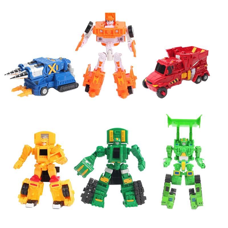 6 IN 1 Carbot Transformation Robot Toys Action Figures Deformation Engineering Car Truck Dump Crane Vehicle Toy