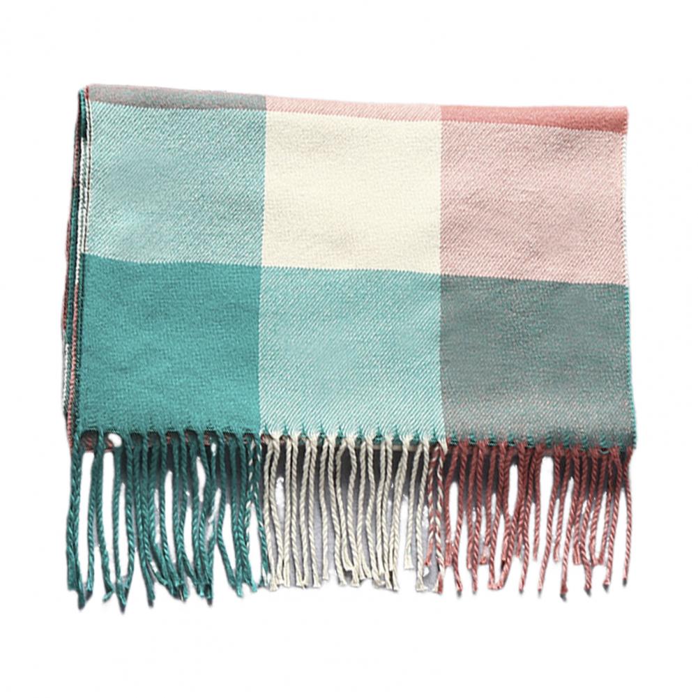 Men Scarf Plaid Pattern Tassel Trim Long Style Wrap Imitation Cashmere Thermal Insulation Scarf Daily Wear