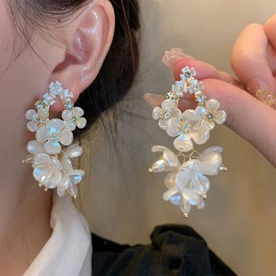 Exaggerated Beach Earrings Crystal Petals Stud Earrings Flower Dangle Earrings  Seaside