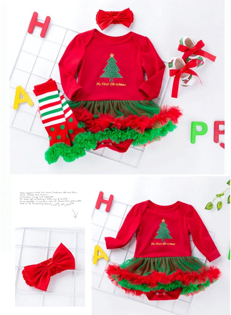 Friking Christmas Santa Baby Long and Sizes and Baby Costume Size Costume, Children's Costume, Dress, Sleeves, 4-Piece Set, Dress, Socks, Shoes,