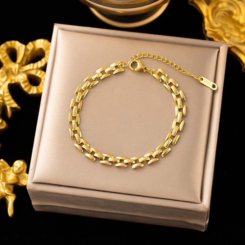 Stainless Steel Metal Hollow Link Chain Bracelet for Women Vintage Gold Color Watch Band Charm Bracelets Zircon Gifts