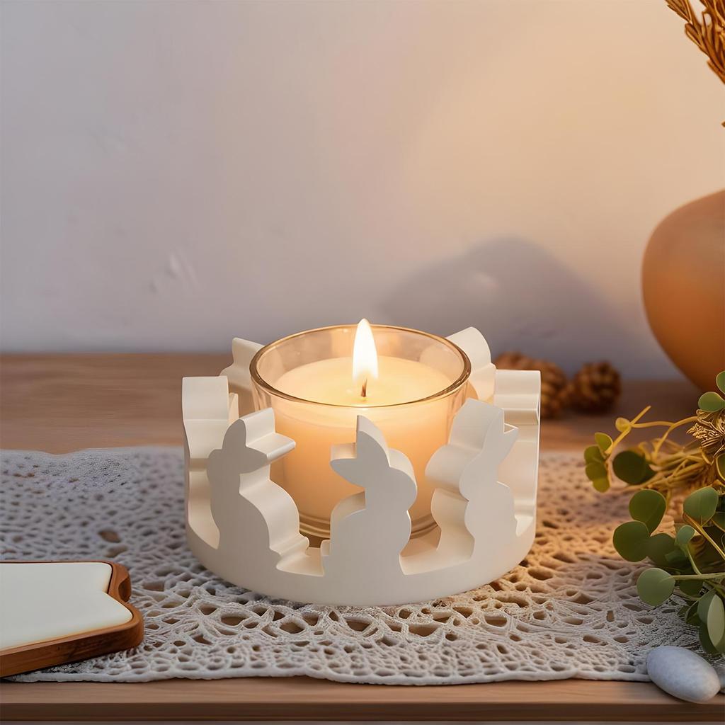 Candle Holder Mold Easter Bunny Silicone Casting Mold Tabletop Centerpiece for Living Room Bedroom Kitchen Home Apartment