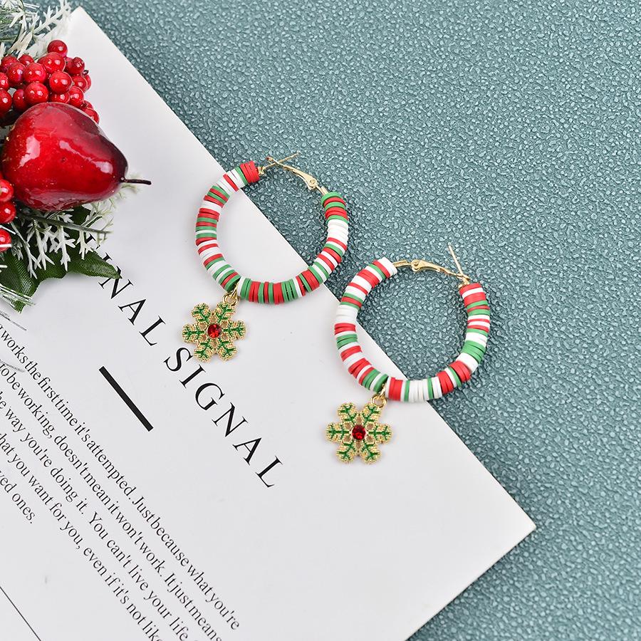 Cross-Border Color-Block Polymer Clay Christmas Earrings - Creative Holiday Party Jewelry Dopamine Ear Hoops