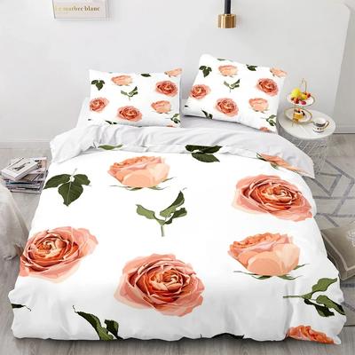 Copripiumino Rosso Fiori Re Regina Set Biancheria da Letto Rosa Rosa Copripiumino Dalie Floreale Foglie Bianco 2/3 pezzi Poliestere Copripiumino