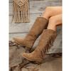 Plus Size Women's New Arrival Suede Knee-High Fringe Boots Pointed Toe Low Heel Versatile Long Boots Rider Boots