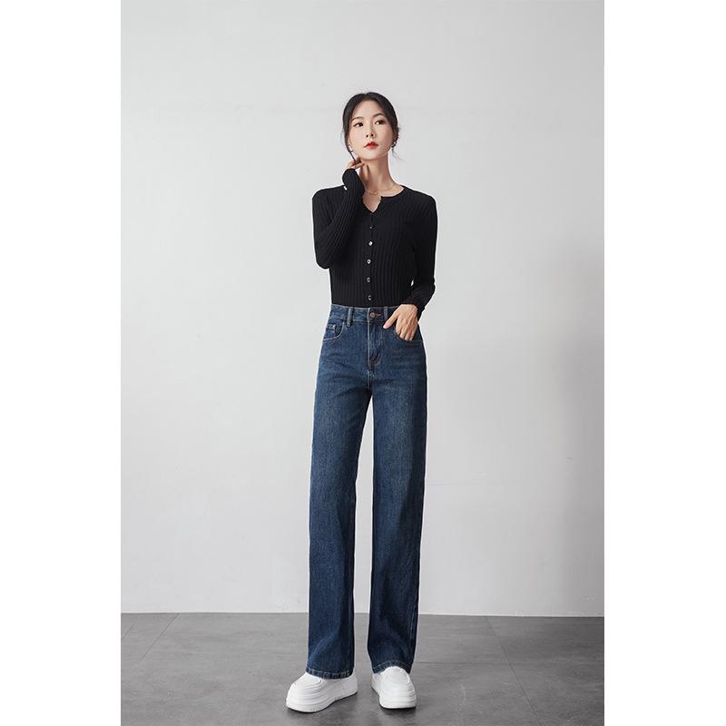 Women's High-Waisted Wide-Leg White Jeans, Floor-Length, Spring New Arrival, Versatile Slimming Straight Pants
