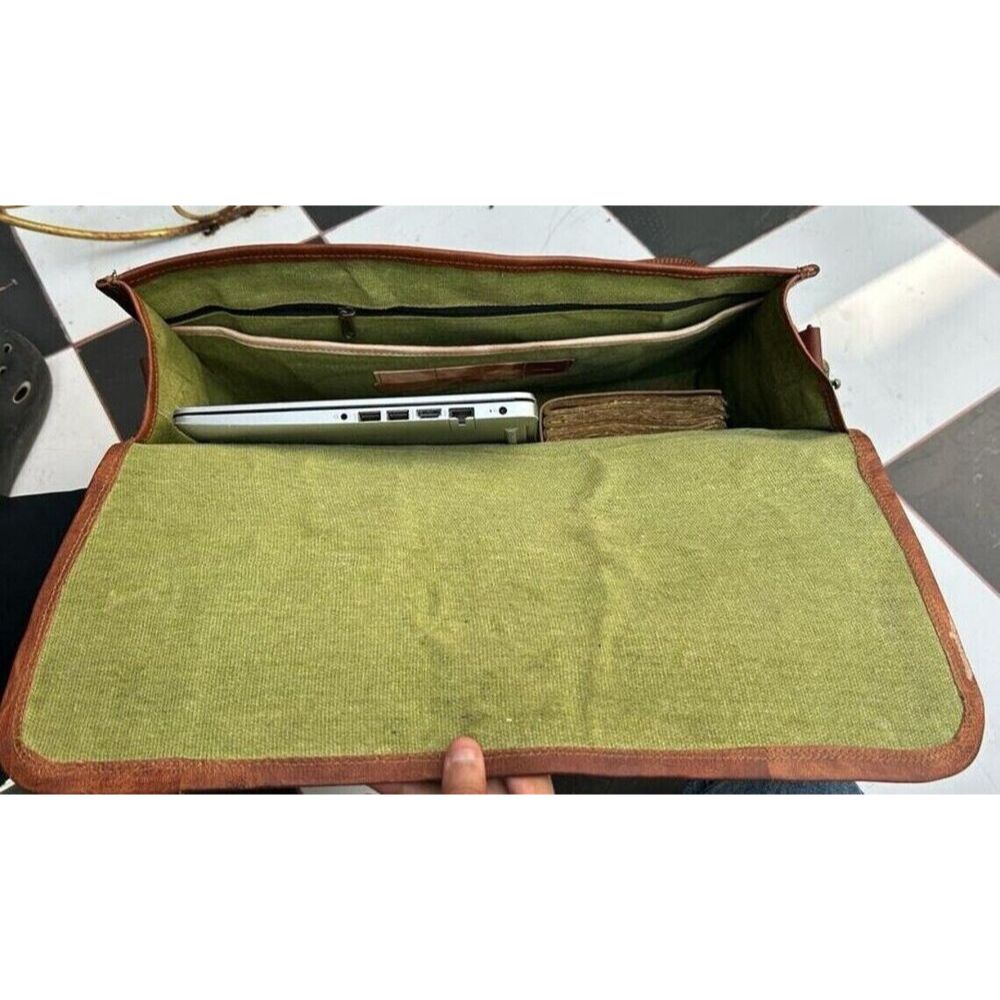 New Shoulder Handmade Men's Goat Leather Messenger Laptop Bag Genuine