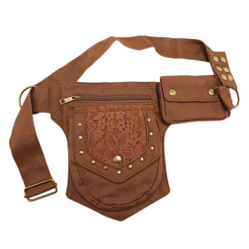 Vintage Ethnic Waist Pack For Women With Faux Leather Rivet Belt For Travel