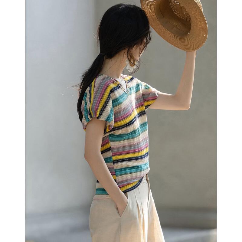 Demana Romantic Sweetheart V-Neck Stripe T-Shirt