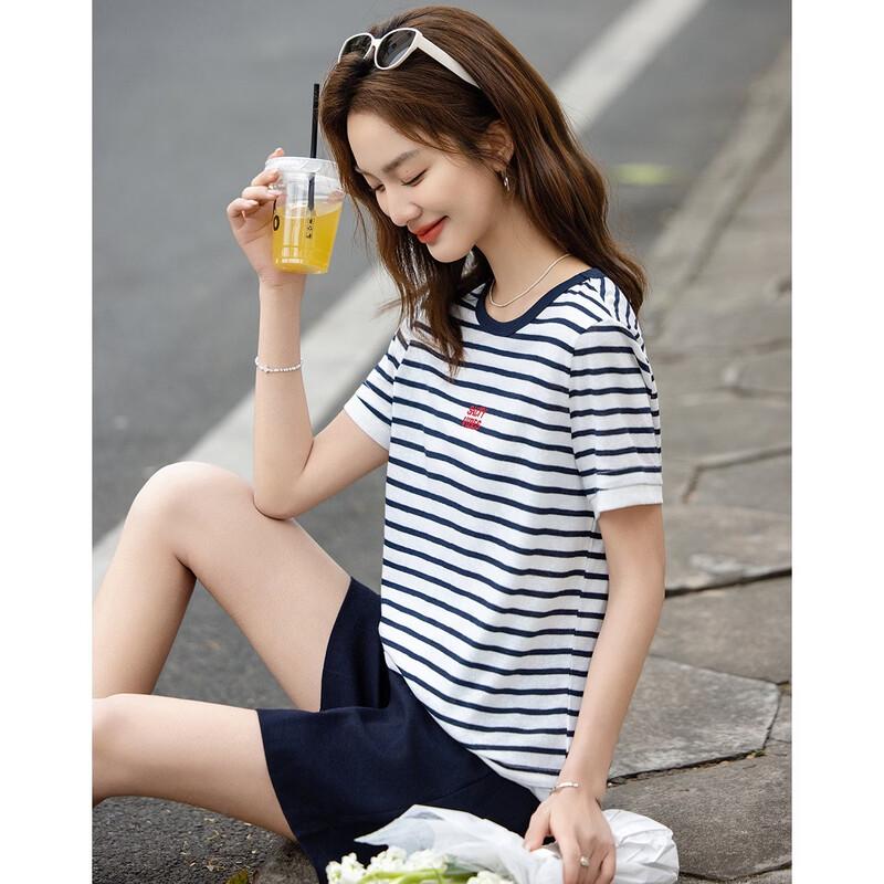 

Women s Summer Cloud-Soft Striped Letter T-Shirt S