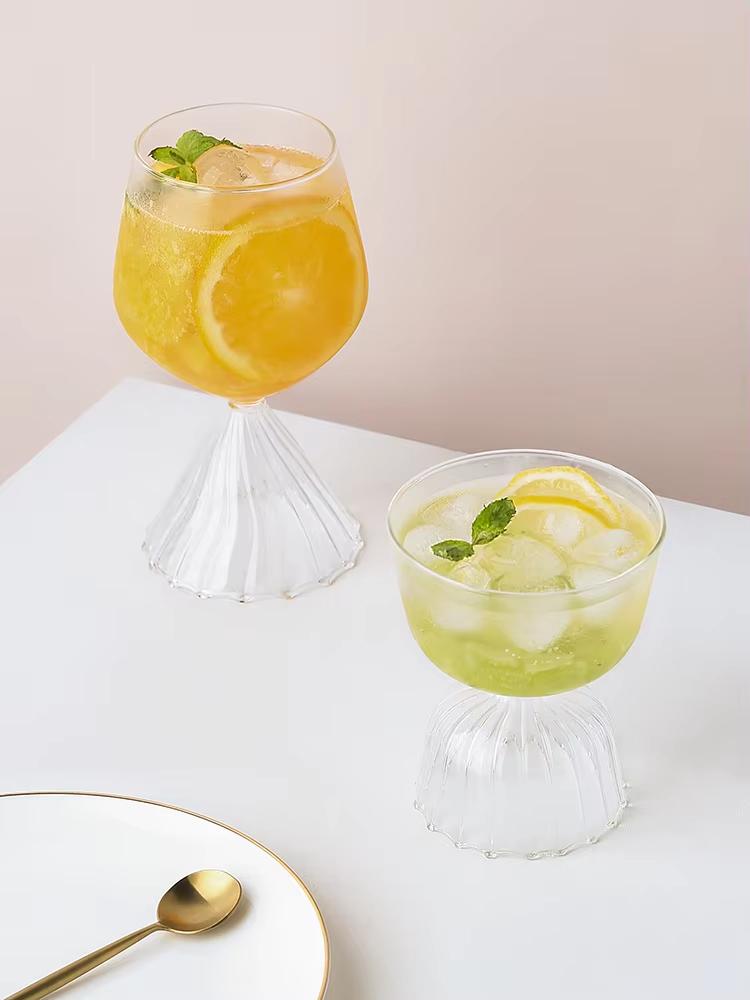 Colorful Vertical Grain Modern Bouquet Waist Glass Vase - Ice Cream Bowl Water Cup Champagne Cocktail Test Tube Wine Glasses