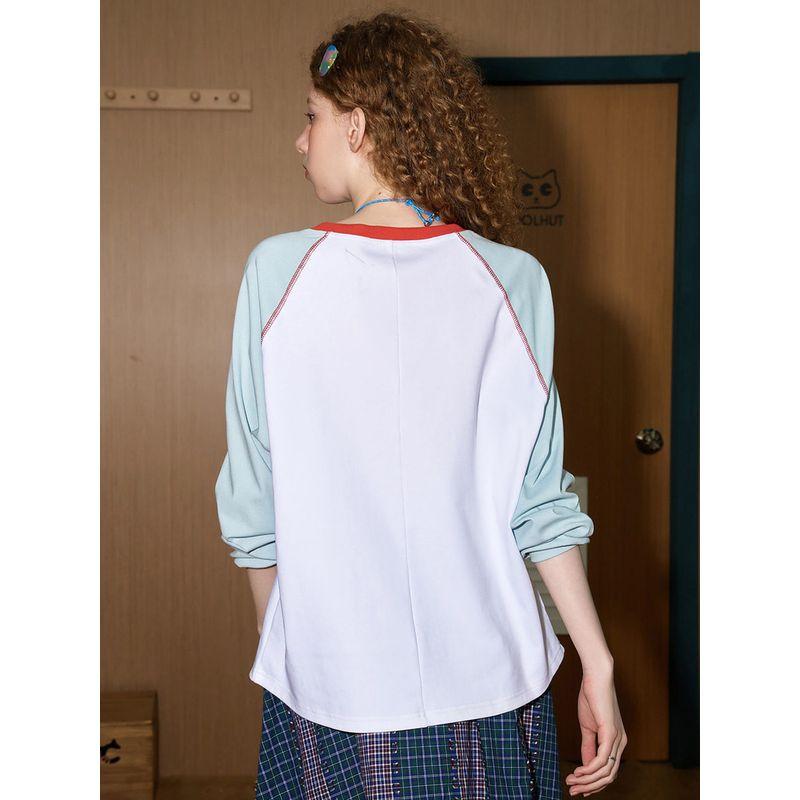 Coolhut Letter Print Raglan Long-Sleeve Patchwork Color-Blocked 2026 Spring Women's T-Shirt Base Layer Top