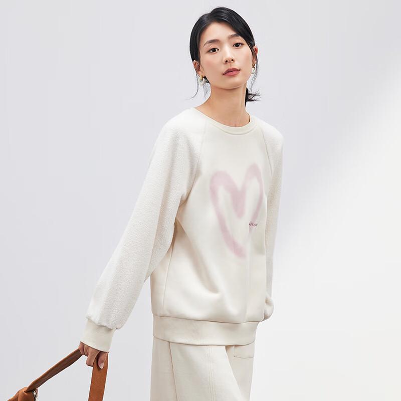 JOY SPEAKER Women's Fall 2025 Heart Print Faux Fleece Sweatshirt