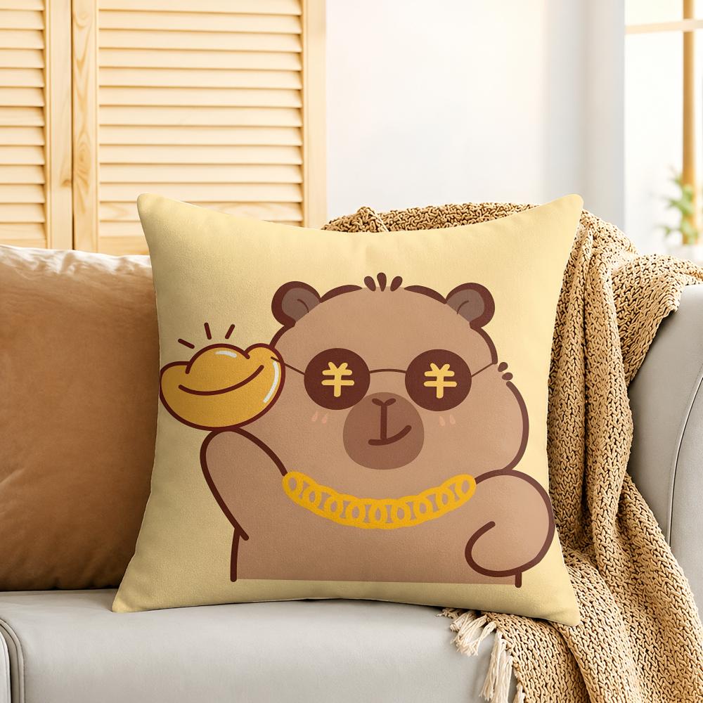Caybara Cute Cartoon Cushion Cover Silky Short Plush Invisible Zipper Dustproof Sofa Pillow Case For Home Decor