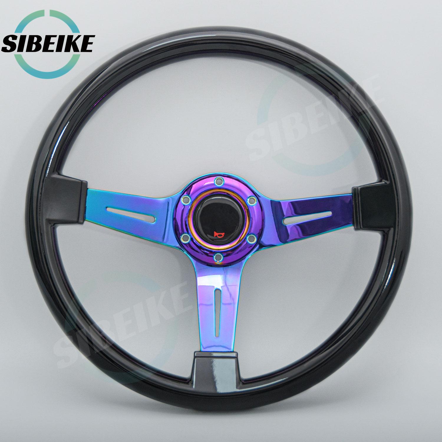 NEW JDM 14inch ABS Steering Wheel Neo Chrome Spoke Black White Pink Racing Sports Steering Wheel A M-M- horn