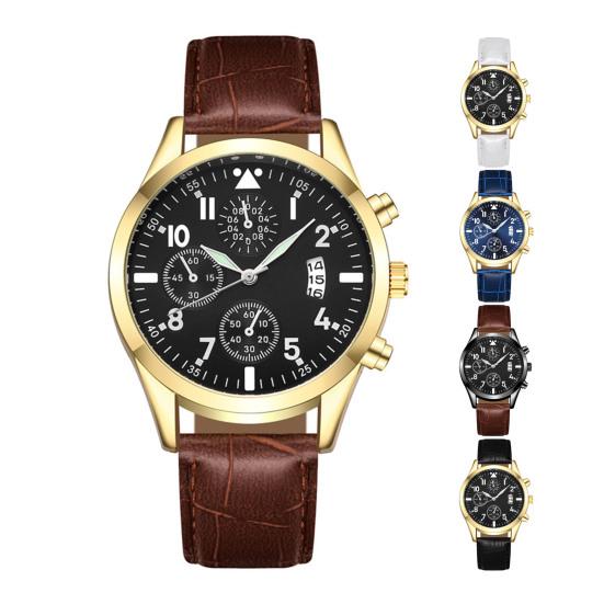 Men Luminous Watch with Faux Leather Strap Round Dial Calendar Casual Formal Watch Accurate Quartz Analog Wristwatch Birthday Gift