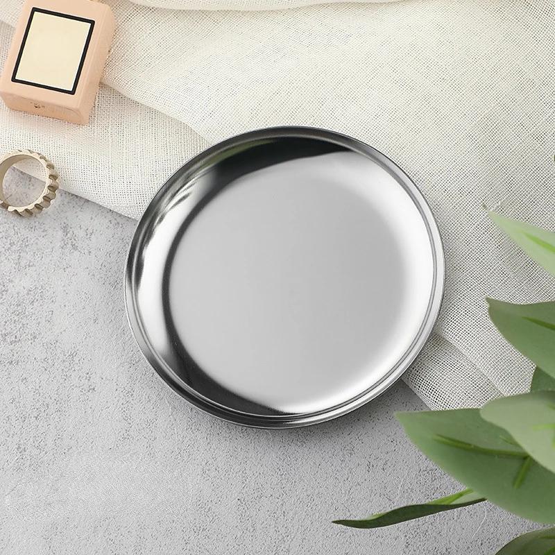 Colorful Metal Trays 10cm Round Stainless Steel Shallow Plates Vacuum Plating Jewelry Holder Desk Organizer