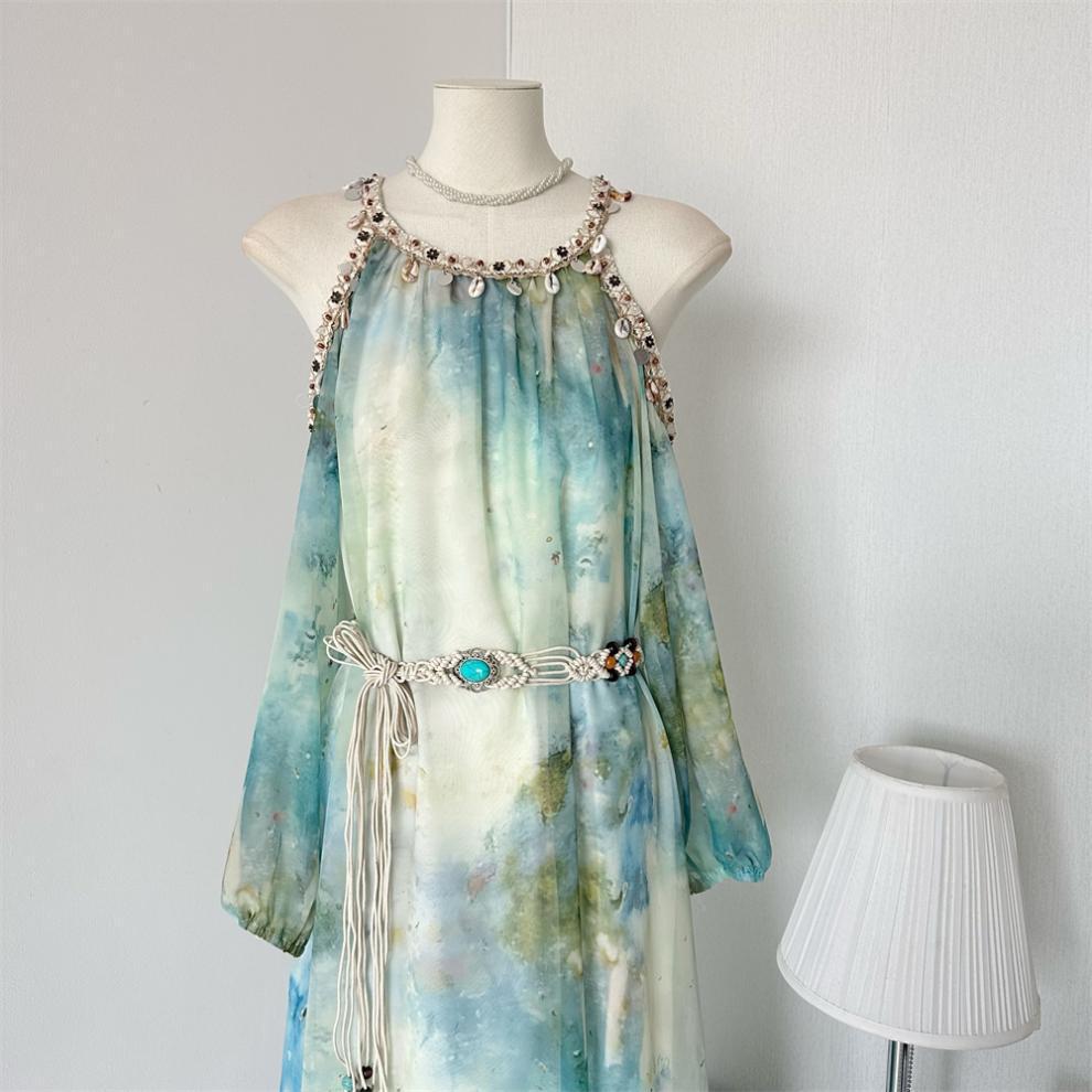 Delighted My Altay Hand-Sewn Light Apricot Bohemian Tea-Length Maxi Dress