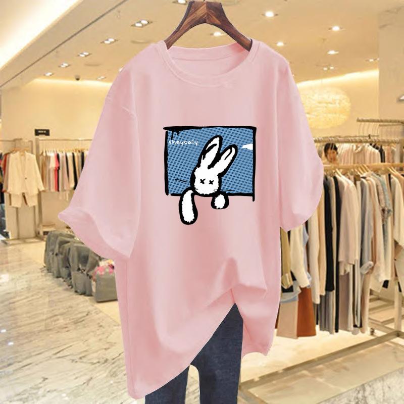 Heavy 100% cotton ns salt new short-sleeved T-shirt women's printing loose design cartoon rabbit top
