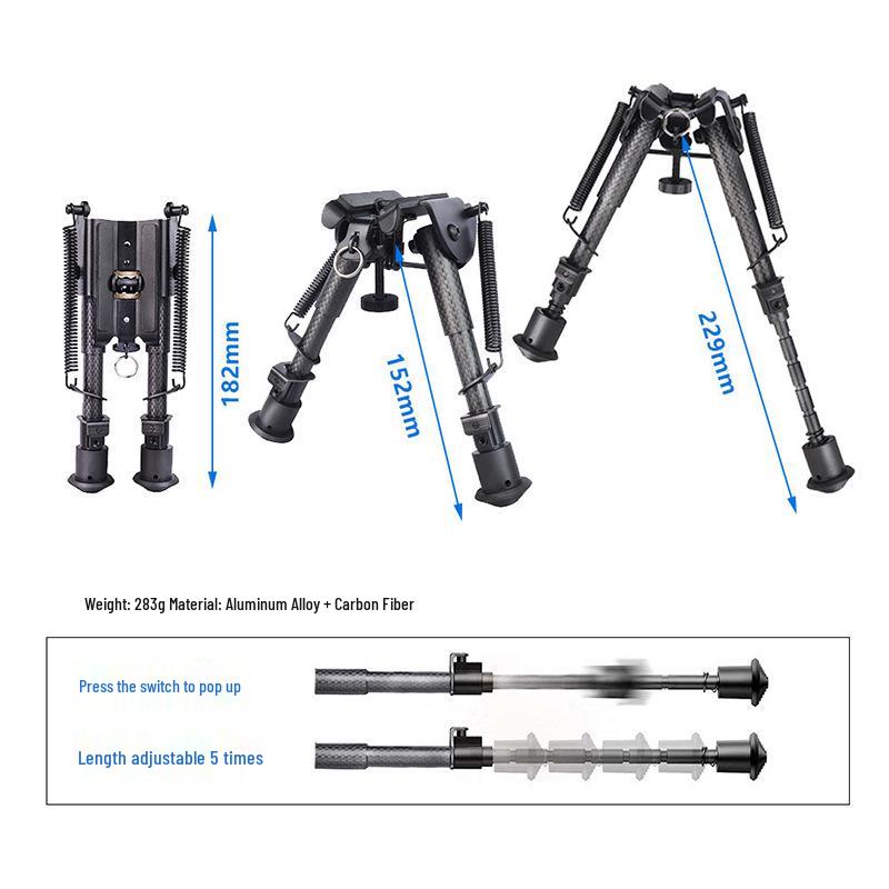 Carbon Fiber Tactical Telescopic Tripod Bipod, Foldable 6-9 Inch, Without Adapter