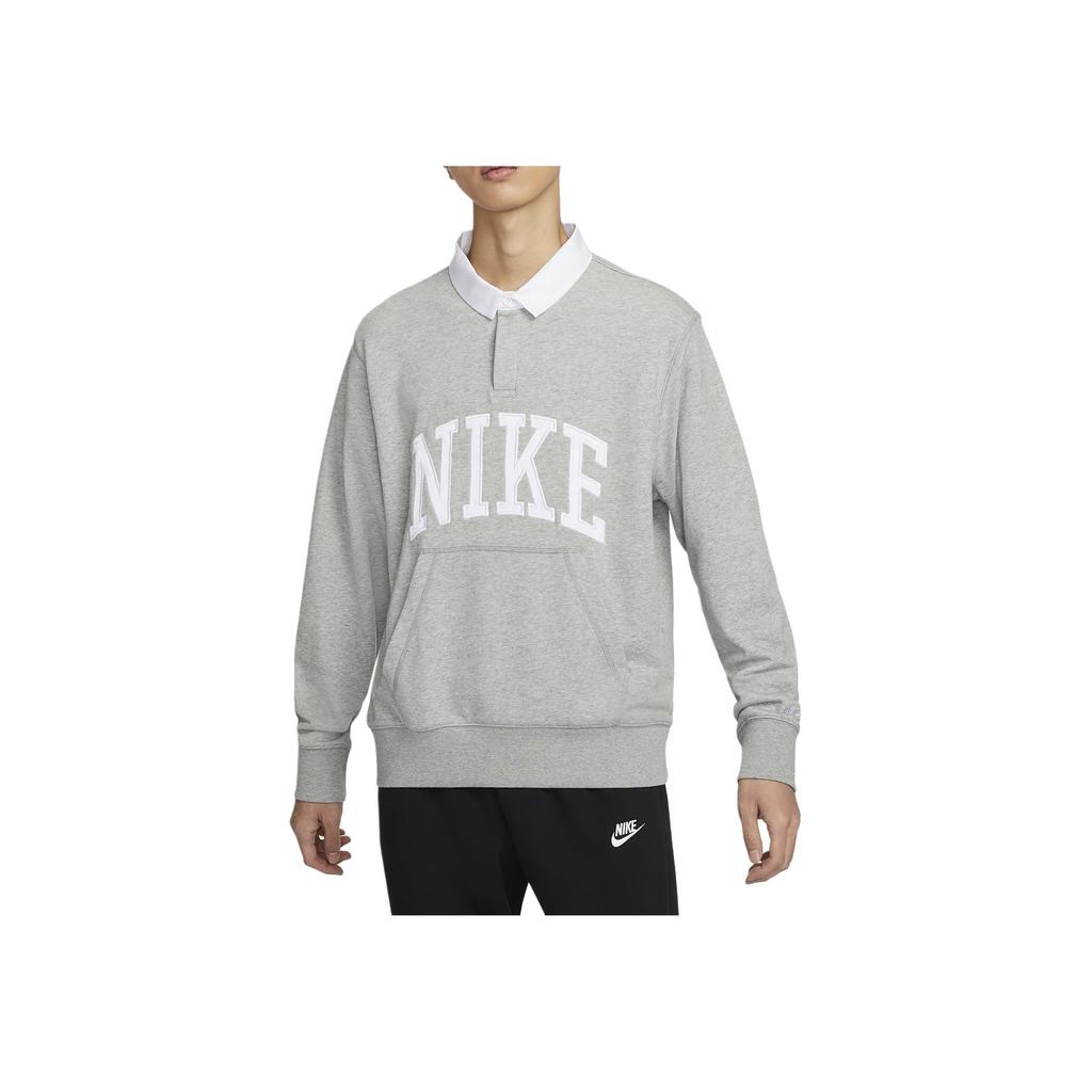 Nike Letter Print Long Sleeve Polo Shirt Men Tops Gray FN3113-063