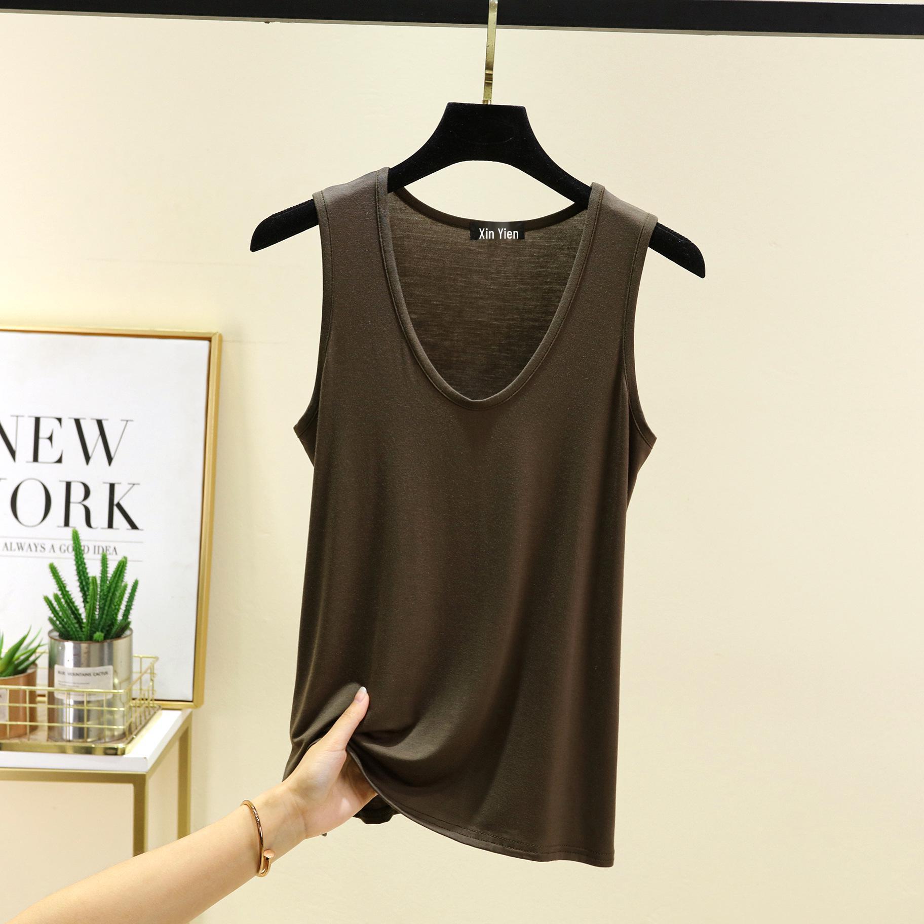 

Plus Size Women s Modal Tank Top - Oval Neck, Loose Fit, Curved Hem XXL