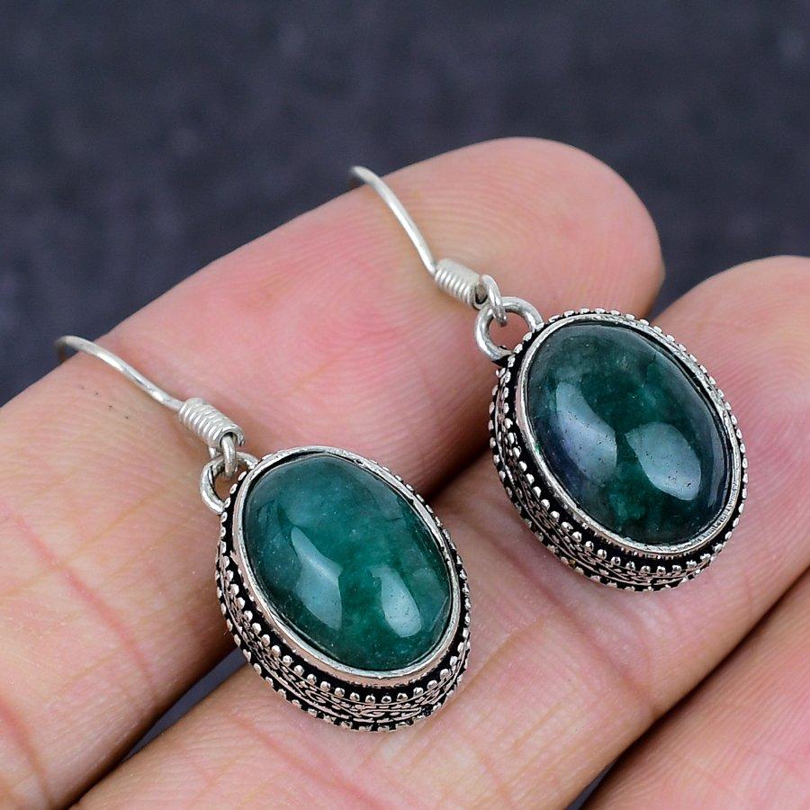 Natural Green Apatite Gemstone 925 Sterling Silver Jewelry Earring 1.38" N6H06