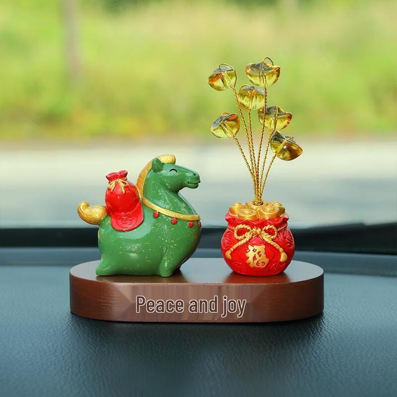 

HANDUNYOU Green Horse & Yuanbao Tree Car Ornament