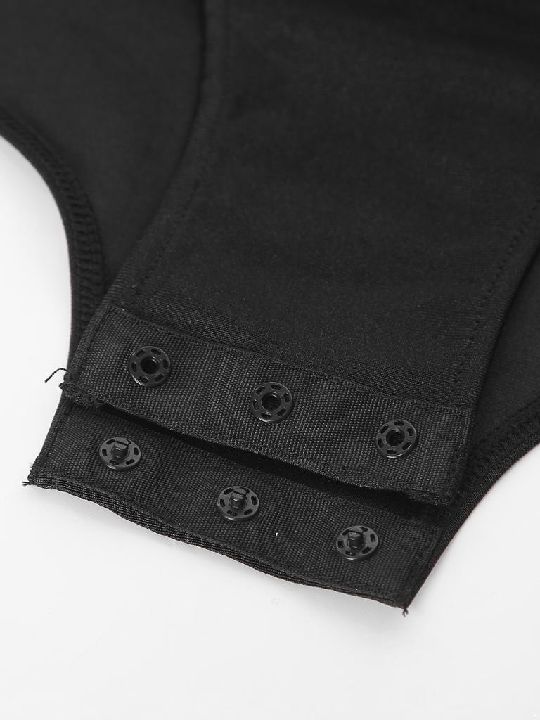 Damski trykot body do tańca latynoamerykańskiego Tango Siateczkowe wstawki Błyszczące dżety Frędzle Długi rękaw Rozpinany krok Kombinezon