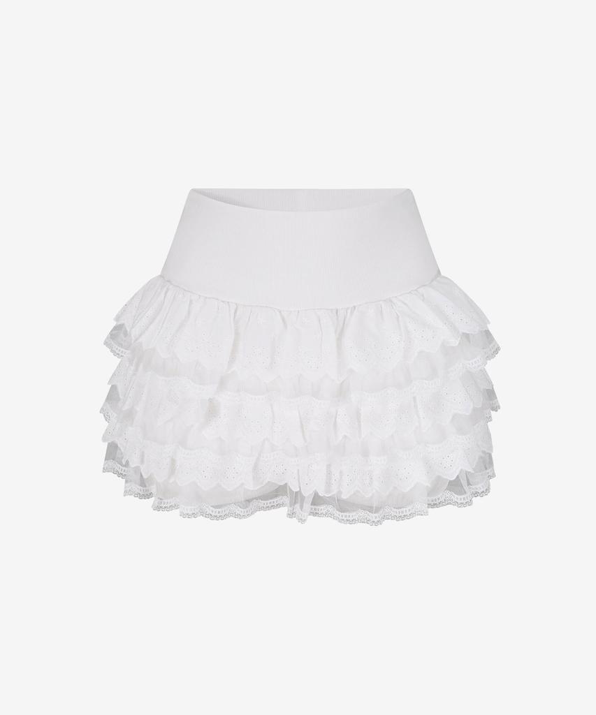 Limekeu Elastic Waist Ruffle Mini Skirt Pants White