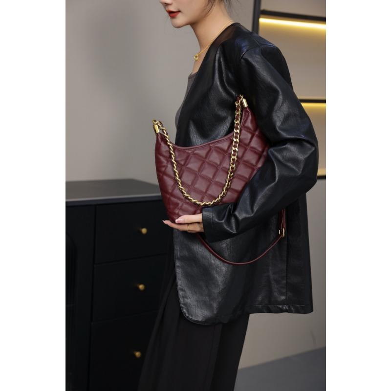 Retro Diamond-shaped  Chain Tote Bag, Underarm Bag, Single-shoulder Bucket Bag