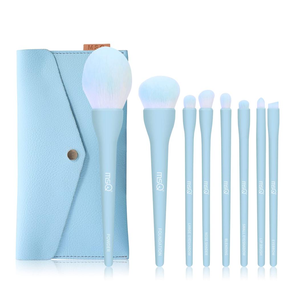 MSQ Makeup Brush 8-Piece Set High-Quality Fiber Hair Super Soft Daily Portable Suitable Sensitive Skin (Blue)