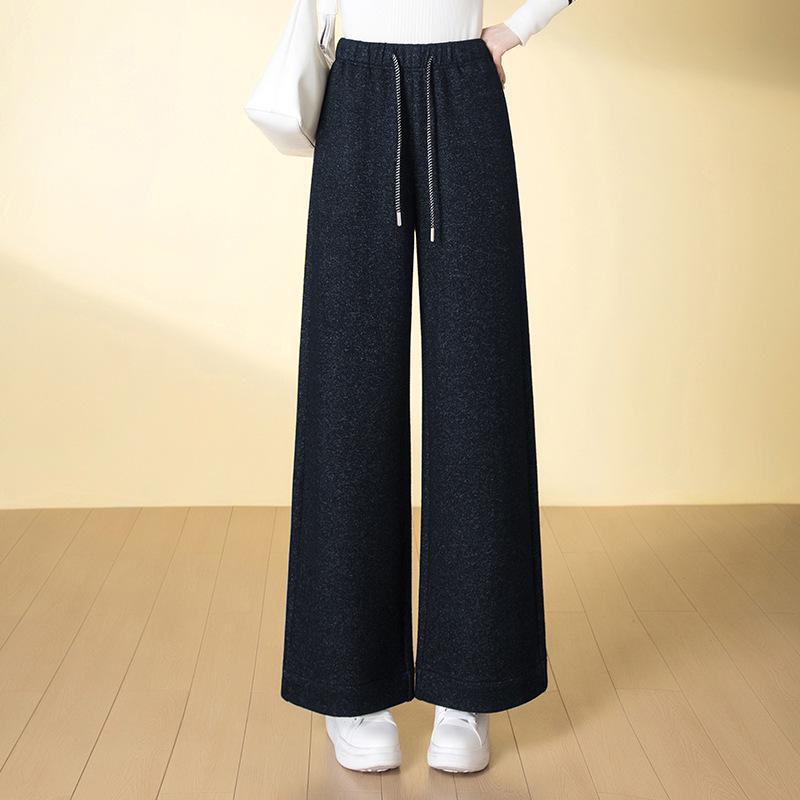Women s Thick Wool Cropped Wide-Leg Pants - Loose, Casual Winter Style Small