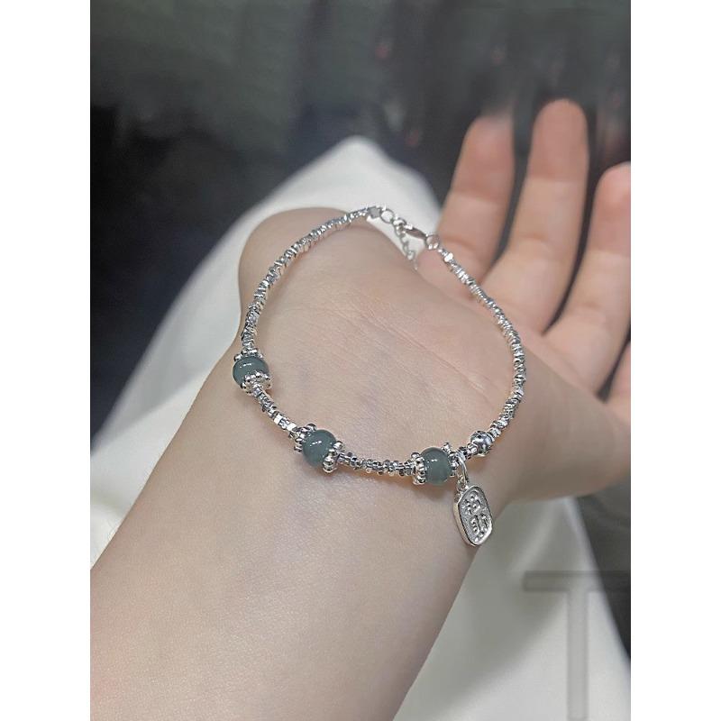 

S925 Стерлингового Серебра Hetian Jade Маленький Кусок Серебряный Браслет Женский Новый Универсальный Браслет Китайского Меньшинства Браслет в Этническом Стиле