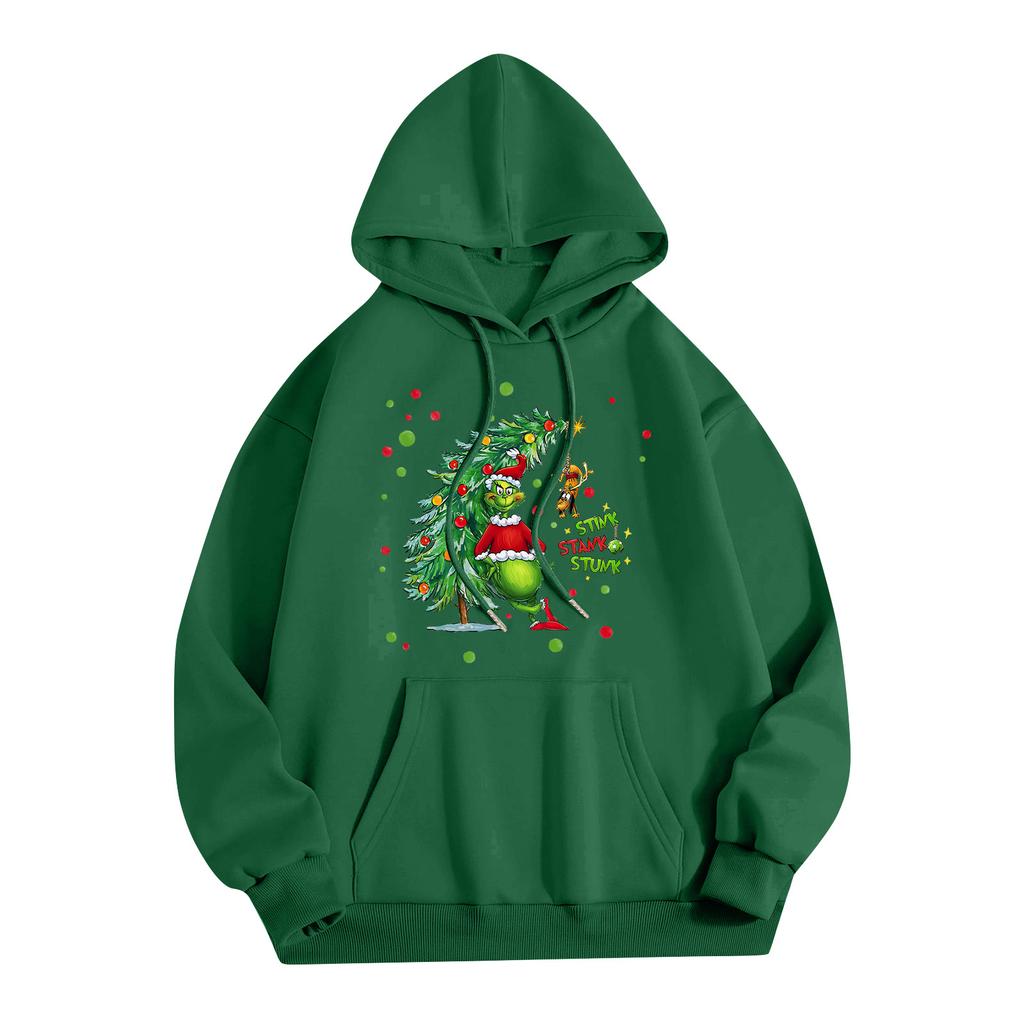 Ladies' Christmas Style Printed Hoodie With Wool And Pockets For Women
