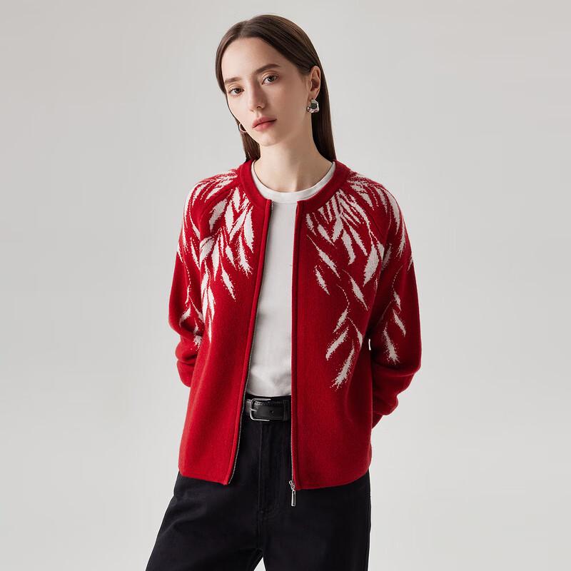 Zhaojun Women's Round Neck Jacquard Wool Cardigan